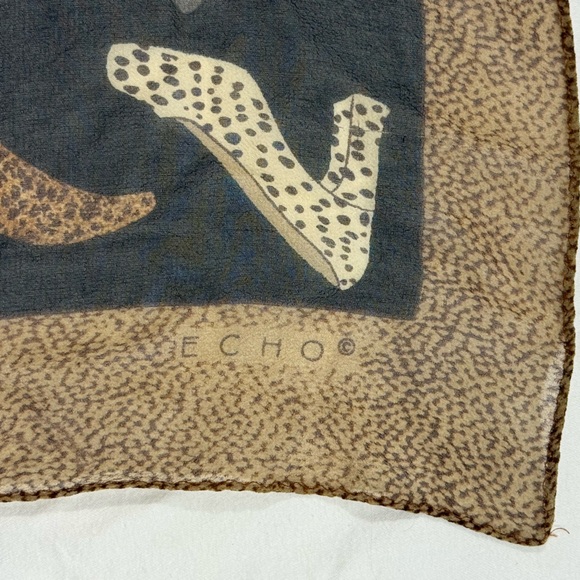 Echo Silk Scarf Shoe Print Leopard Heels Loafers Brown Black Square - Picture 4 of 9